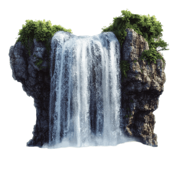 Majestic waterfall cascading over rocky cliffs. png