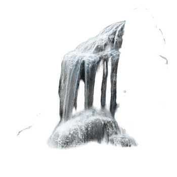 Cascading water over rocky formations in a stylized depiction. png