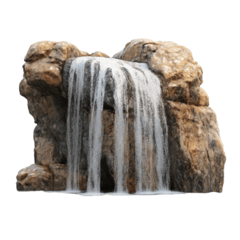 Rustic rock waterfall feature for outdoor use. png