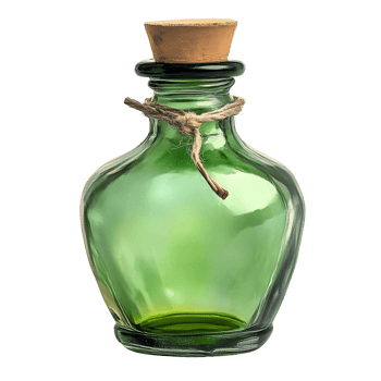 Green Bottle with Rope and Cork Stopper png