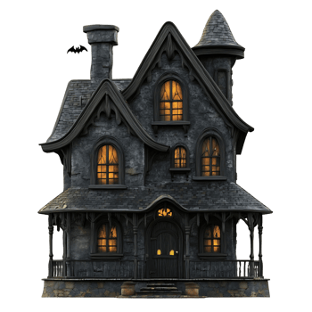 Haunted House with Bat Flying Above png