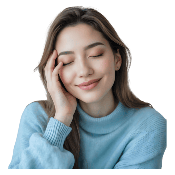 Happy Asian Woman Touching Face Ideal for Wellness Spa Promotions png