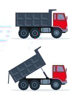 Two dump trucks with closed and open body. vector