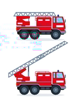 Two fire engines isolated. Red fire trucks vector