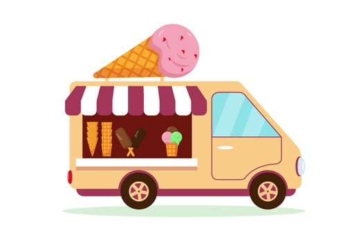 Ice cream car with big sign on the top. vector