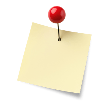 Blank yellow paper note with red push pin isolated on transparent background png