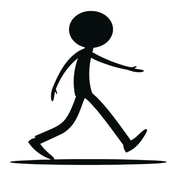 Simple Black Stick Figure Walking On White Background Graphic Illustration vector
