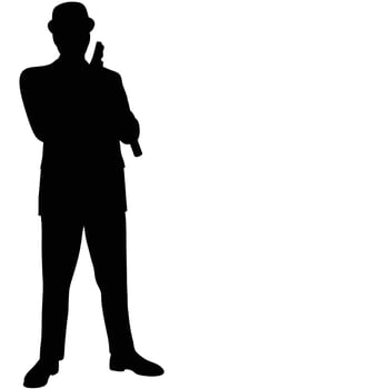 Silhouette Of A Man With Gun Wearing Suit And Hat Illustration vector