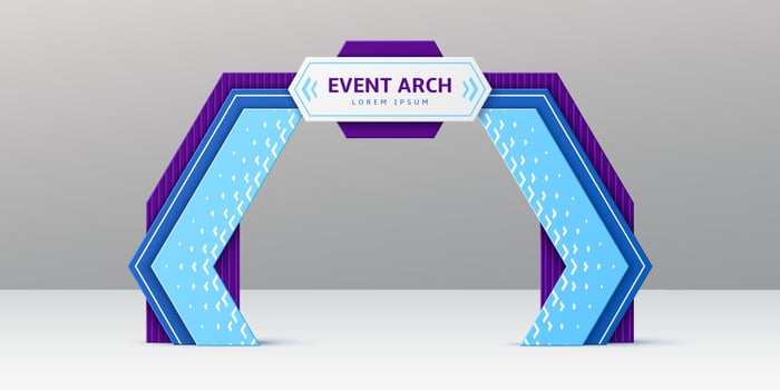 Sport event arch, blue and purple gate entrance vector