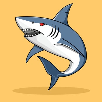 killer white shark with red eyes cartoon flat illustration, isolated sea creature concept, flat cartoon style vector