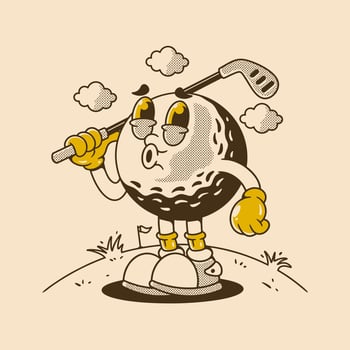 Funny Retro Golf Ball Character with happy Expression vector