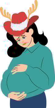 Christmas Pregnant Woman Crying Christmas Hat vector