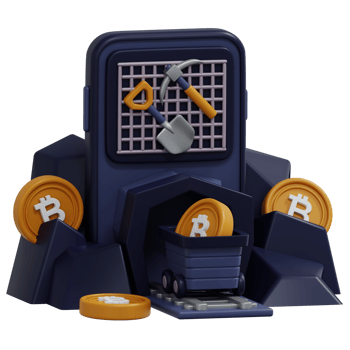 Coin Mining with Phone Render and Mining Cart Illustration png