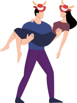 A man carrying a woman in a red hat vector