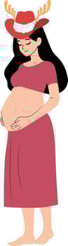 A cartoon pregnant woman wearing a red dress and hat vector