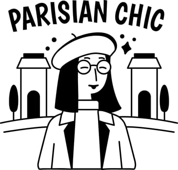 Tourist woman with parisian chic typography, glyph sticker vector