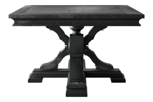 Black metal legged lacquered wooden table isolated on transparent background png