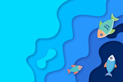 Paper cut fish in the sea. Paper art style. illustration. vector