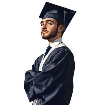 Confident young adult man in graduation gown and cap on transparent background Concept of academic achievement, success, and higher education png