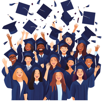 Diverse group of happy young adults celebrating graduation by throwing caps in the air Concept of education, achievement, success, and future on a transparent background png