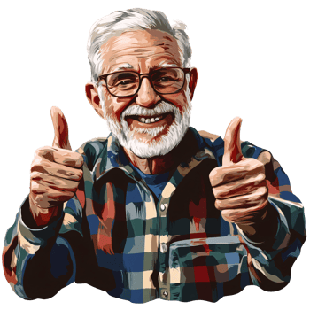 Cheerful senior man with glasses giving thumbs up gesture, expressing positivity and approval on a transparent background Concept of success, agreement, and satisfaction png