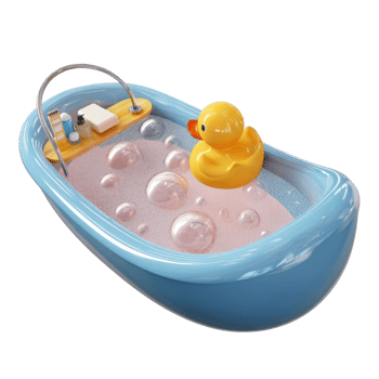 Cartoon Bathtub With Soap Bubbles and Rubber Duck Isolated on Transparent Background png