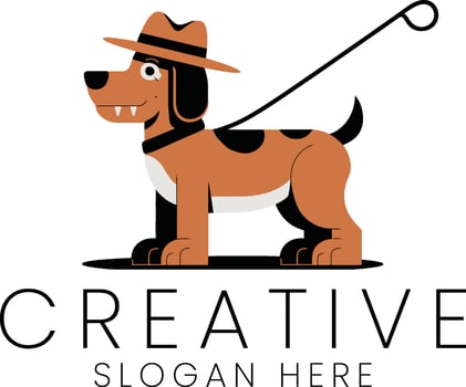 Adorable Dog Walking Brown Hat Graphic Design pet pet cute icon flat cute puppy image vector