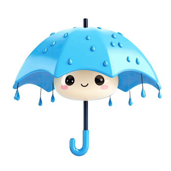 Cartoon Umbrella With Smiling Face And Rain Drops In Blue Color Against Transparent Background png