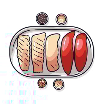 Vibrant Sushi Platter Illustration Featuring Traditional Japanese Cuisine vector