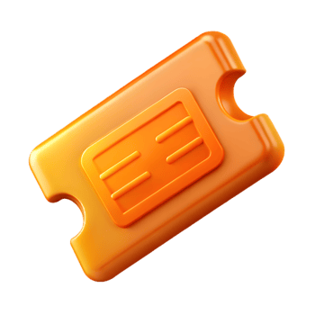Plastic Orange Ticket Stub 3D Render , Vibrant Gradient with Shiny Surface and Minimalist Design png