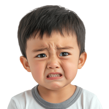 Boy with a sour face on transparent background. png