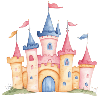 A watercolor pink castle on transparent background. png