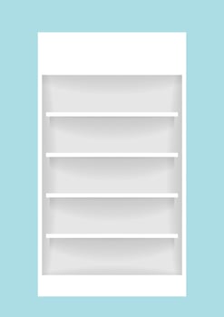 medicine cupboard, plank shelf for mock-up display, countertop white color, modern shelf for display show on a space wall room vector