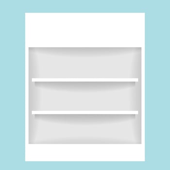 medicine cupboard, plank shelf for mock-up display, countertop white color, modern shelf for display show on space wall room vector