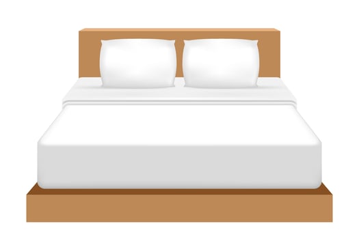 double bed, bed and double pillow isolated on white, 3d illustration bed for clip art, mattress and pillow vector
