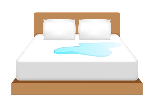bed and water stain, bed wetting, wet bed, white bed with water stain, 3d illustration vector