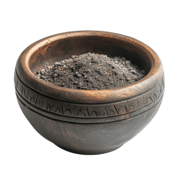 Natural Black Powder in Wooden Bowl for Culinary and Craft Uses png