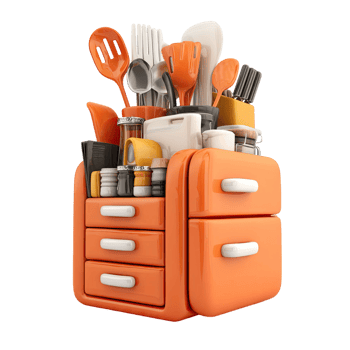 Orange Kitchen Utensil Organizer with Various Tools on Transparent Background png