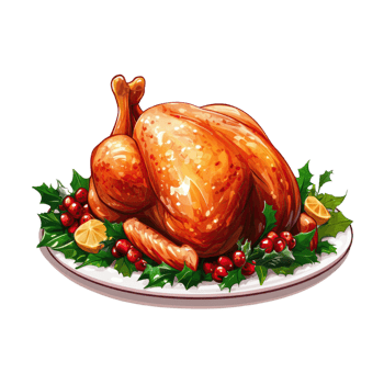 Roasted Turkey On White Plate Garnished With Berries And Greenery On Transparent Background png