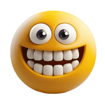 Smiling Yellow Emoji with Big Eyes and Visible Teeth on Transparent Background png