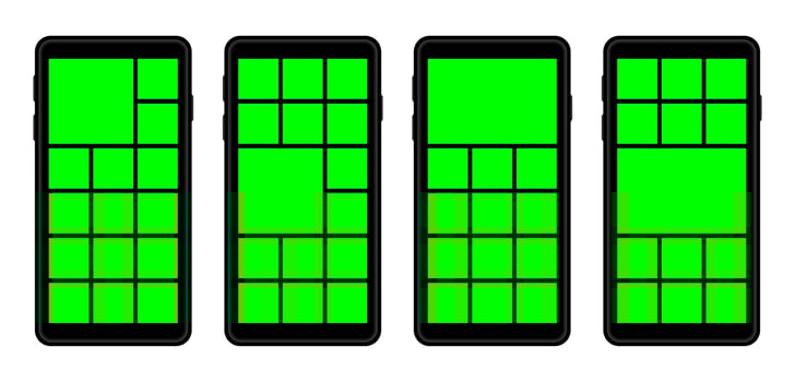green screen on smartphone for call insert, green screen collage grid template, smartphone screen for layout web application vector