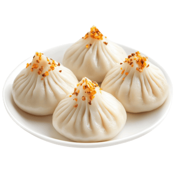 Dumplings on a white plate on transparent background. png