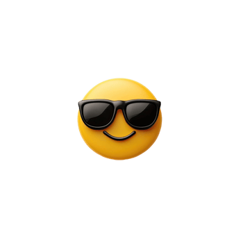 Yellow Emoji Wearing Black Sunglasses on Black Background Representing Fun and Coolness png