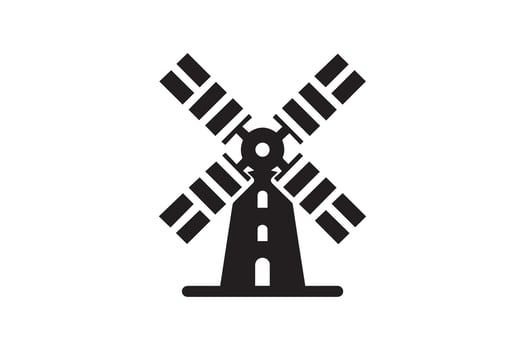 A black and white illustration of a windmill vector