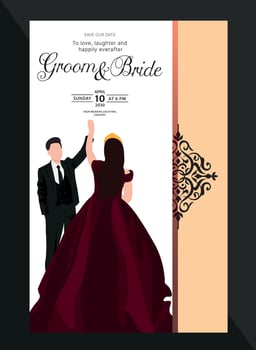 hindu wedding invitation card for sangeet ceremony having dancing couple illustration vector