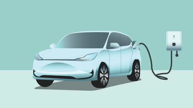 EV eclectic car home charging station modern illustration. vector