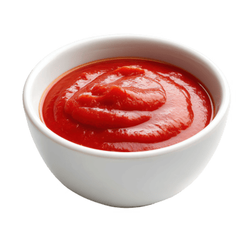 Ketchup in bowl, full view on transparent background png