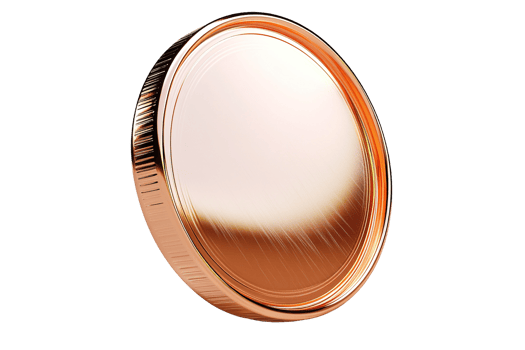 Shiny, blank coin with textured edge. Light reflects off polished face. Isolated on transparent background. Metallic and round design png