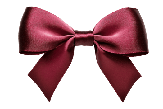 Elegant, glossy burgundy ribbon tied in a bow. Isolated on transparent background, crisp lighting highlights soft folds png