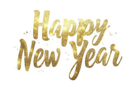 Golden calligraphy Happy New Year text on transparent background for seasonal greetings png